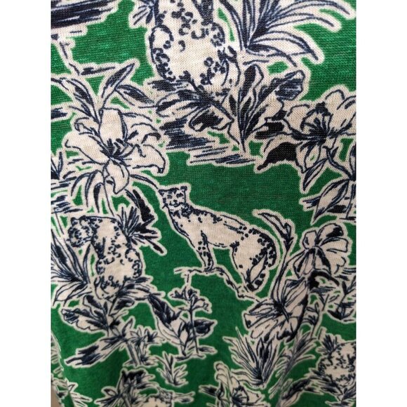 C & C California Womens Plus Size 2X Linen Top Green Tropical Print V Neck - Picture 5 of 6